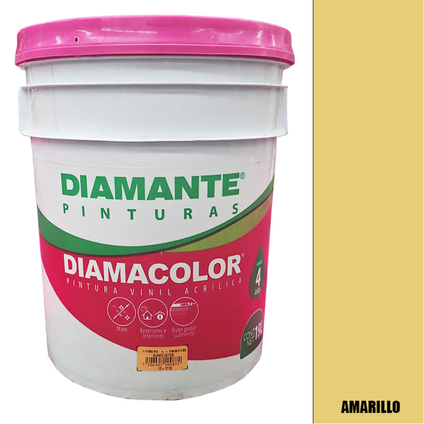 PINTURA VINILICA DIAMACOLOR AMARILLO 19LTS INTERIOR Y EXTERIOR LAVABLE.