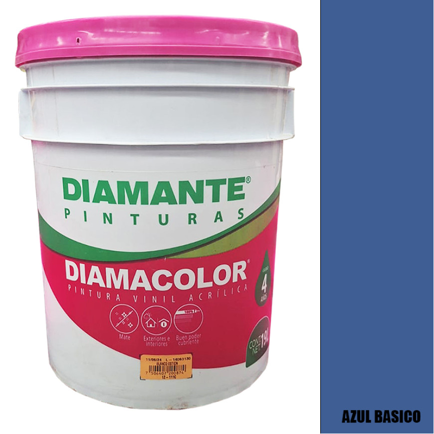 PINTURA VINILICA DIAMACOLOR AZUL BASICO 19LTS INTERIOR Y EXTERIOR LAVABLE.