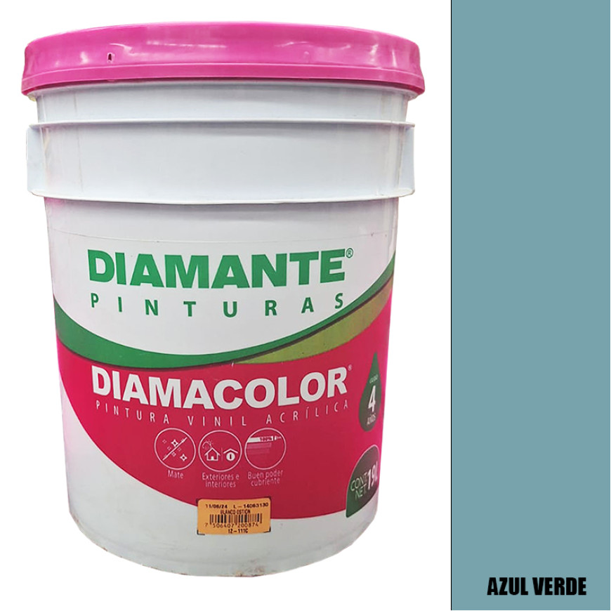 PINTURA VINILICA DIAMACOLOR AZUL VERDE 19LTS INTERIOR Y EXTERIOR LAVABLE.