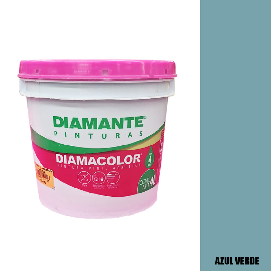 PINTURA VINILICA DIAMACOLOR AZUL VERDE 4 LITROS INTERIOR Y EXTERIOR LAVABLE.