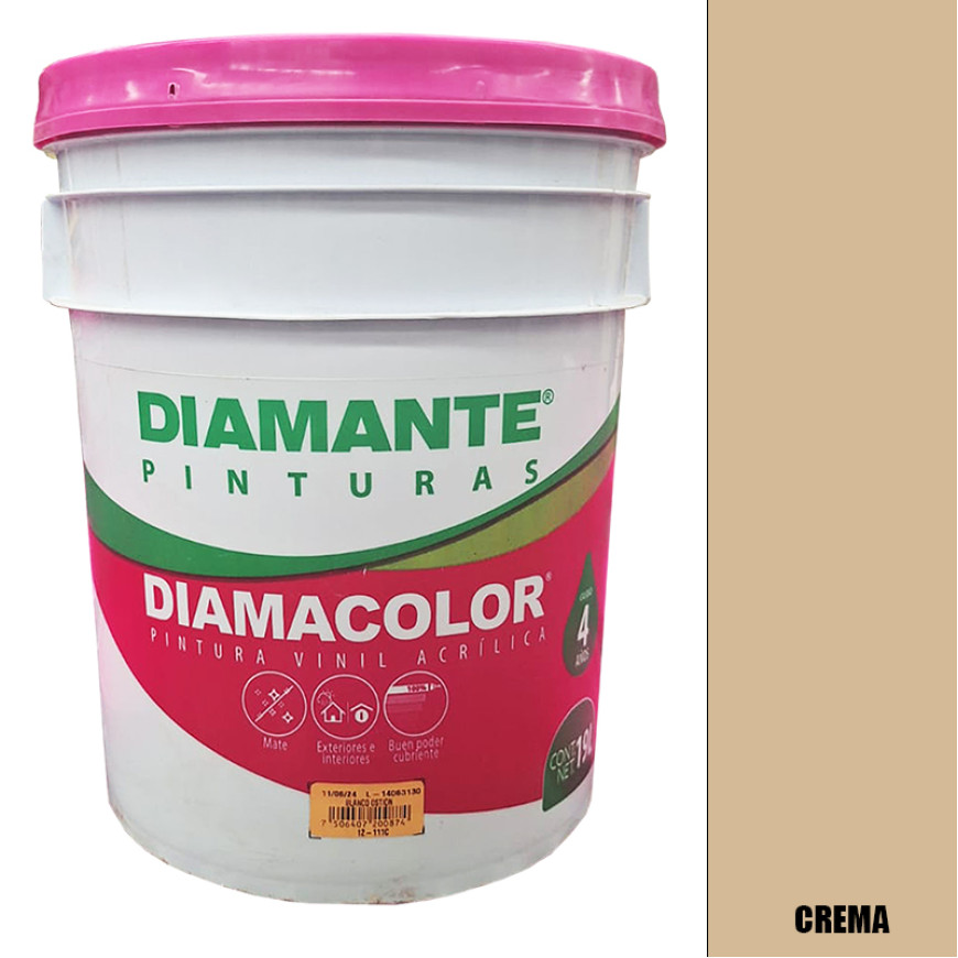 PINTURA VINILICA DIAMACOLOR CREMA 19LTS INTERIOR Y EXTERIOR LAVABLE.