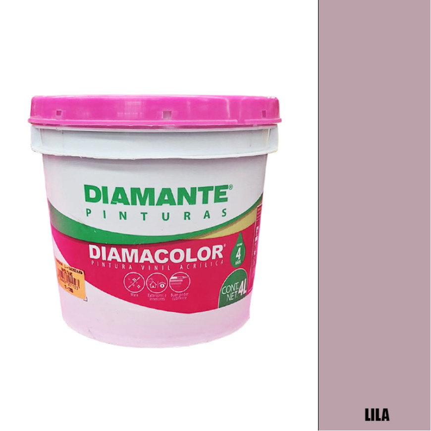 PINTURA VINILICA DIAMACOLOR LILA 4 LITROS INTERIOR Y EXTERIOR LAVABLE.