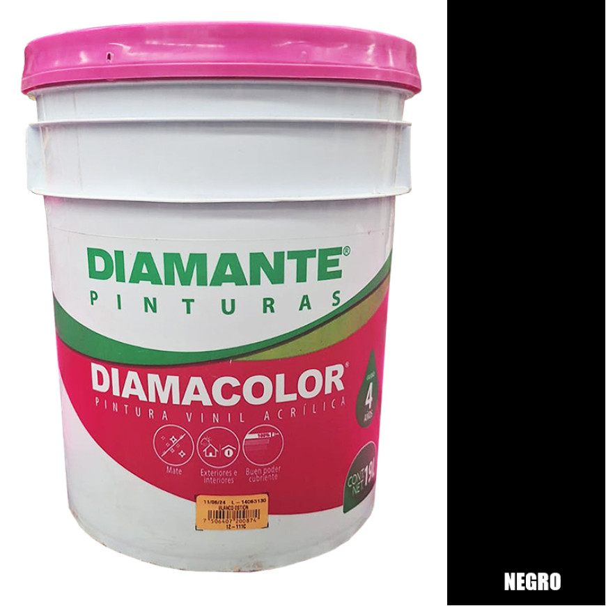 PINTURA VINILICA DIAMACOLOR NEGRO 19LTS INTERIOR Y EXTERIOR LAVABLE.