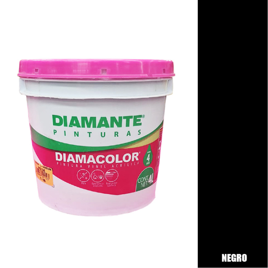 PINTURA VINILICA DIAMACOLOR NEGRO 4 LITROS INTERIOR Y EXTERIOR LAVABLE.