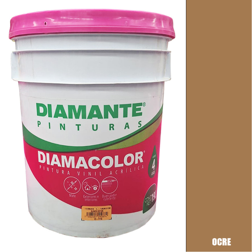 PINTURA VINILICA DIAMACOLOR OCRE 19LTS INTERIOR Y EXTERIOR LAVABLE.
