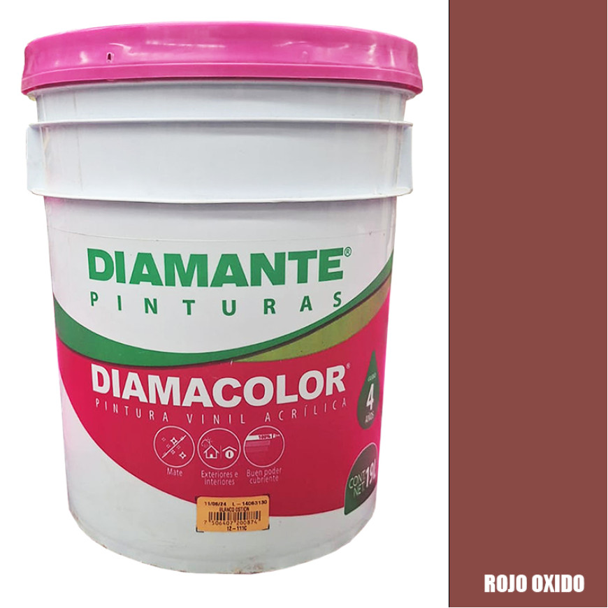 PINTURA VINILICA DIAMACOLOR ROJO OXIDO 4 LITROS INTERIOR Y EXTERIOR LAVABLE.