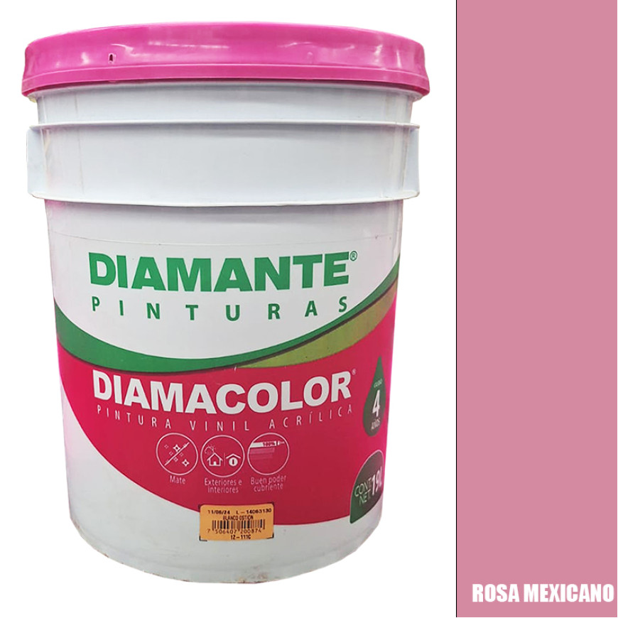 PINTURA VINILICA DIAMACOLOR ROSA MEXICANO 19LTS INTERIOR Y EXTERIOR LAVABLE.