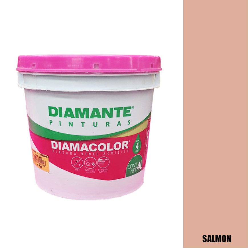 PINTURA VINILICA DIAMACOLOR SALMON 4 LITROS INTERIOR Y EXTERIOR LAVABLE.