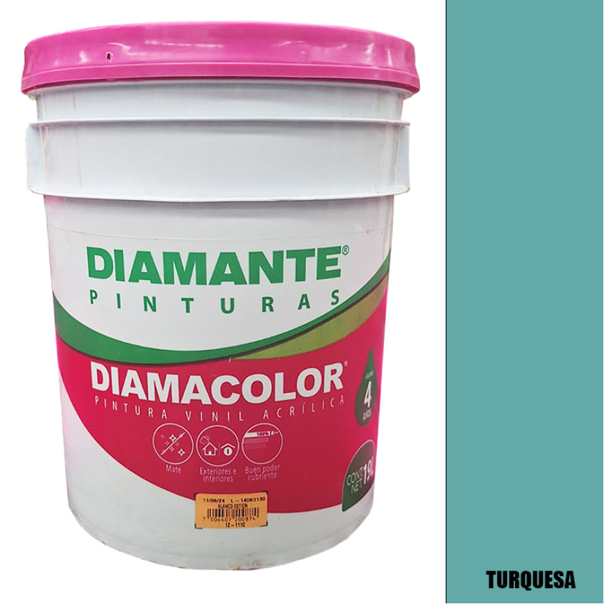 PINTURA VINILICA DIAMACOLOR TURQUESA 19LTS INTERIOR Y EXTERIOR LAVABLE.