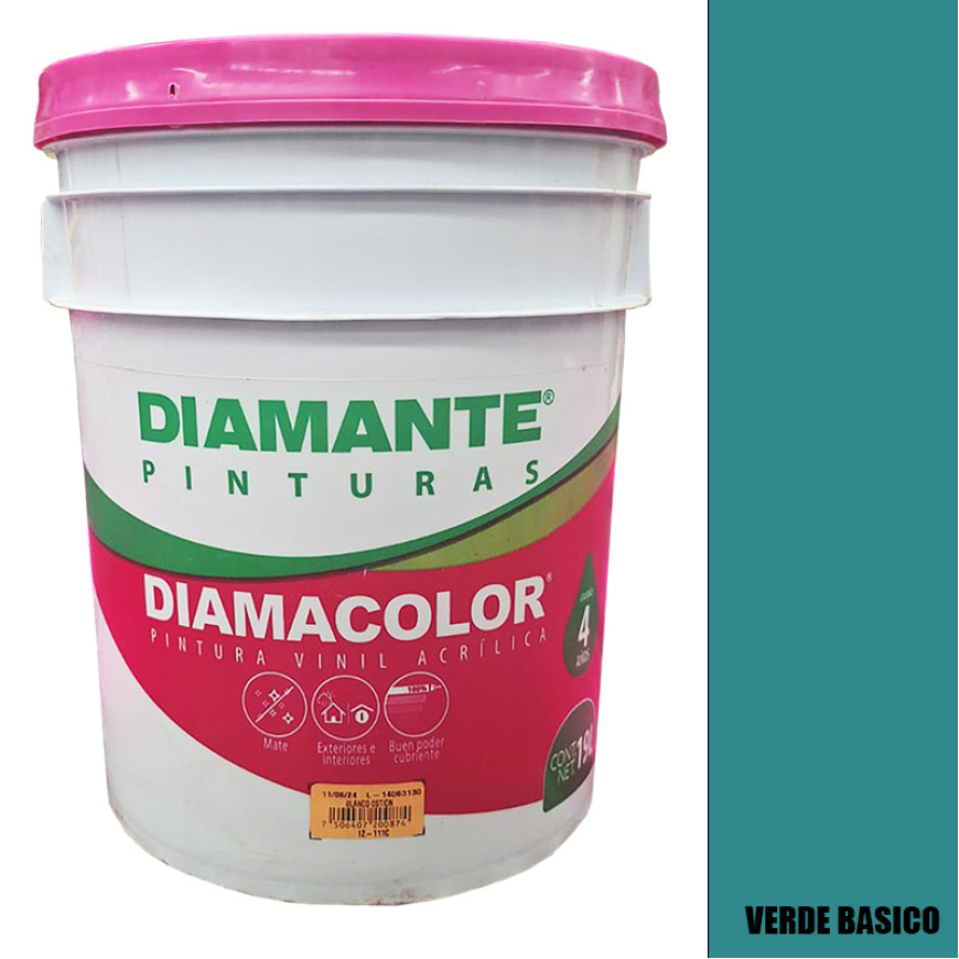 PINTURA VINILICA DIAMACOLOR VERDE BASICO 19LTS INTERIOR Y EXTERIOR LAVABLE.