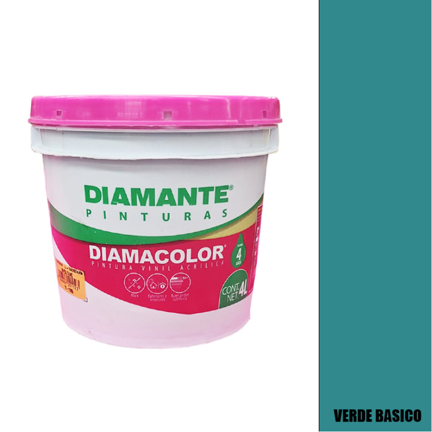 PINTURA VINILICA DIAMACOLOR VERDE BASICO 4 LITROS INTERIOR Y EXTERIOR LAVABLE.