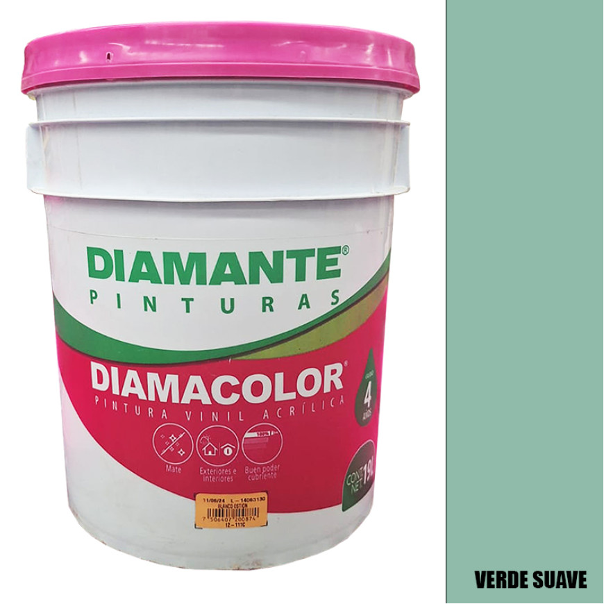 PINTURA VINILICA DIAMACOLOR VERDE SUAVE  19LTS INTERIOR Y EXTERIOR LAVABLE.