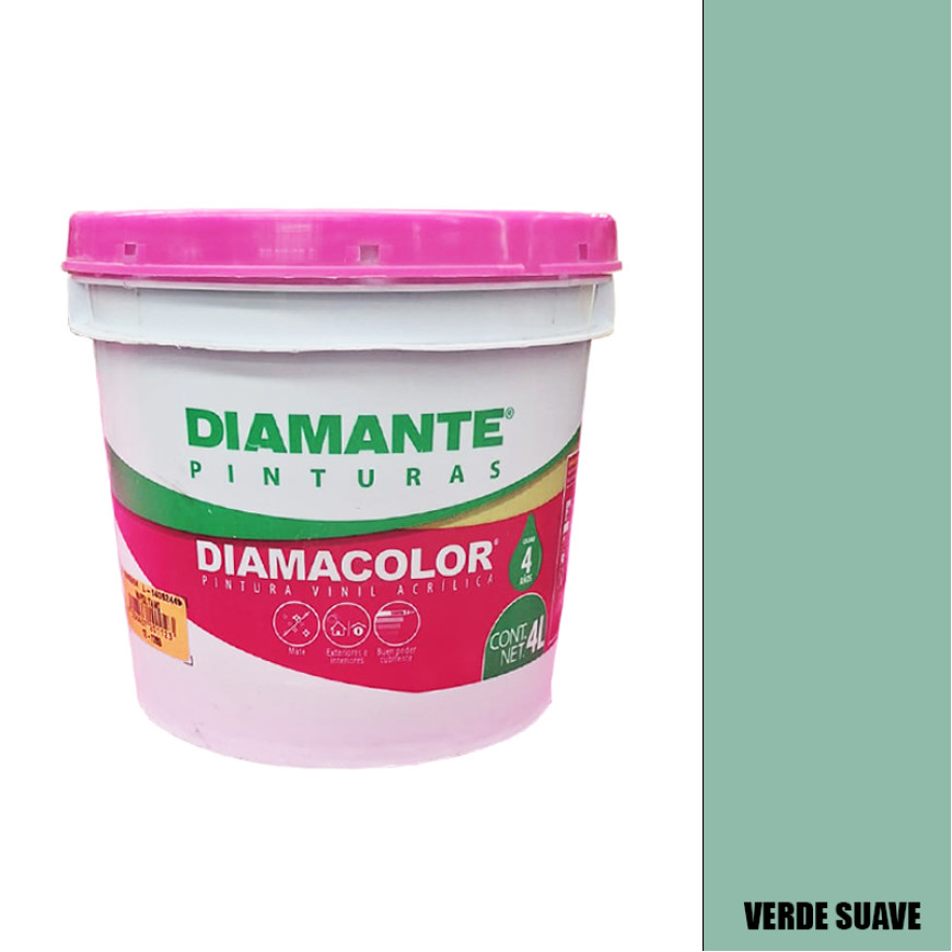 PINTURA VINILICA DIAMACOLOR VERDE SUAVE 4 LITROS INTERIOR Y EXTERIOR LAVABLE.