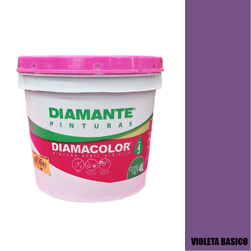 PINTURA VINILICA DIAMACOLOR VIOLETA BASICO 4 LITROS INTERIOR Y EXTERIOR LAVABLE.